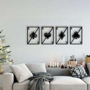 Set Quadri da Parete in Legno – 4 Assi Carte da Gioco | Wall Art Moderna per Sala Giochi, Bar, Casa Poker Lovers
