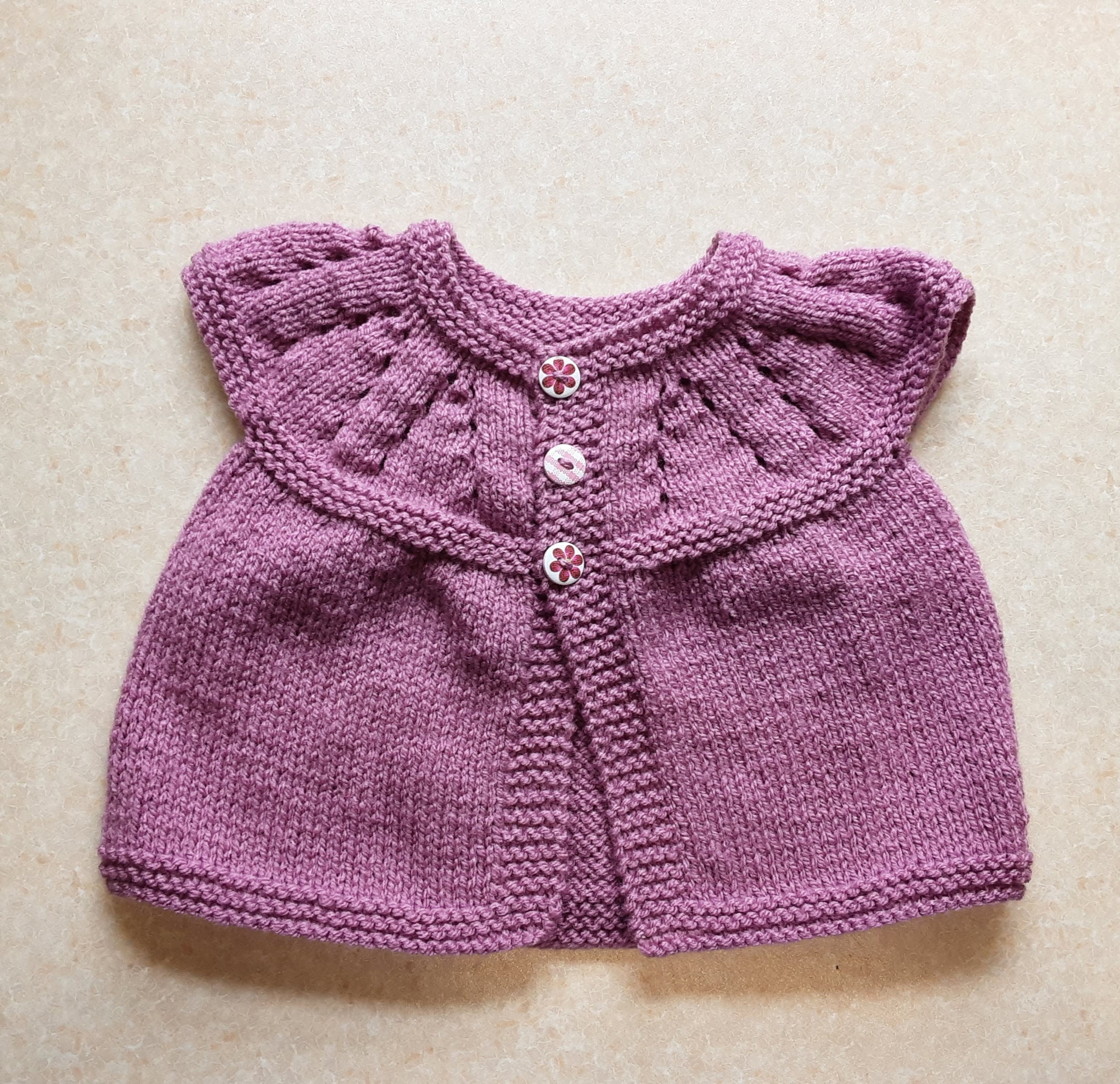 Baby cardigan. Hand knit. 3-6 months. Mauve pink/purple. | Etsy