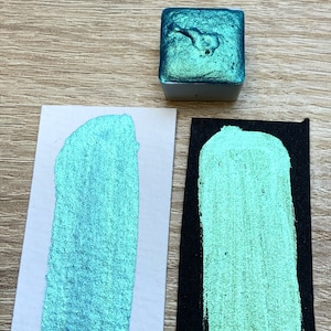 metallic Aquarellfarbe - Türkis bläulich - handgemacht - haöbes Näpfchen