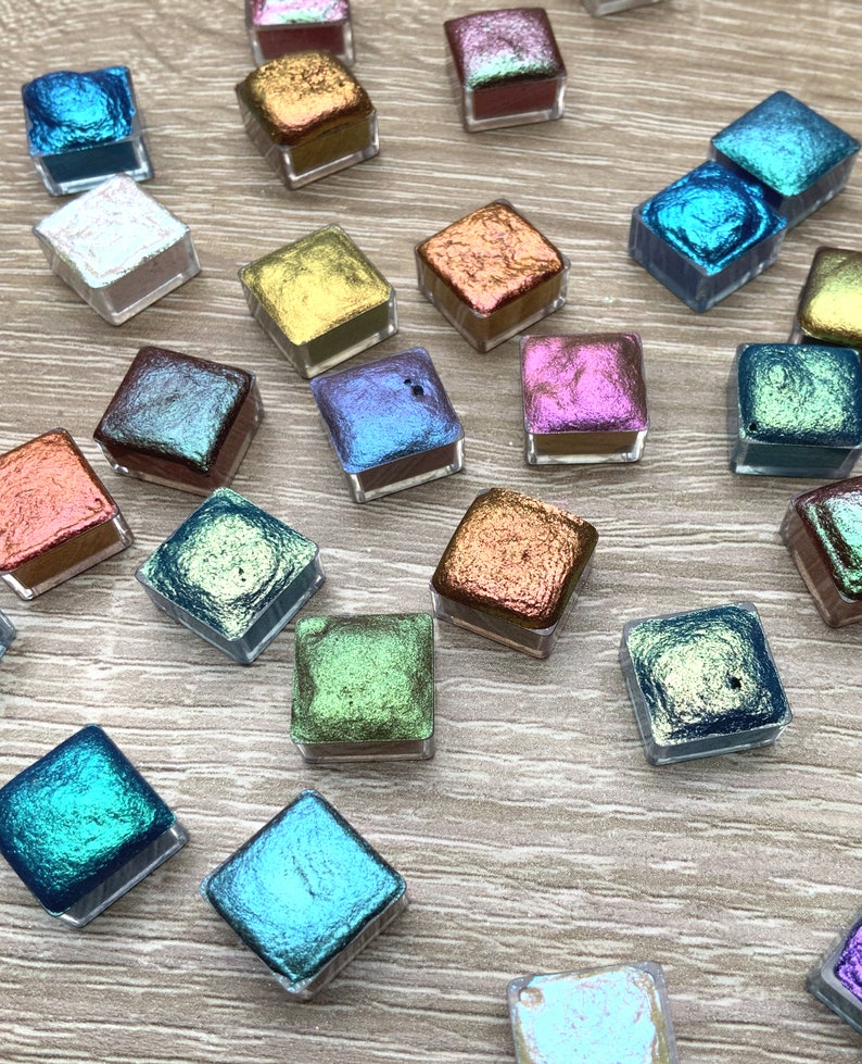 etsy.com | Colorshift Aquarellfarbe - set- Metalic - Interference - Minis - 5 Stück - zufällige Auswahl
