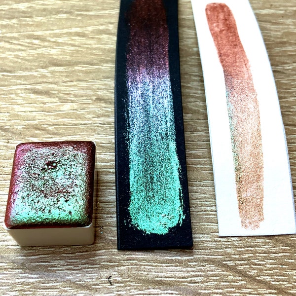 Colorshift Aquarell - Chameleon - multichrome - handmade watercolor - Grün zu Pink - 'Strawberry' - halbes Näpfchen