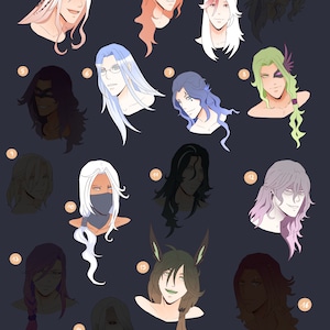 Puede incluir: Una ilustración digital de 16 retratos de personajes diferentes. Cada retrato presenta a una persona con un peinado, color de ojos y ropa únicos. Los retratos están dispuestos en una cuadrícula.