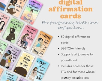 Set of 50 Affirmation Cards | Digital Affirmations | Pregnancy Birth and Postpartum Affirmation Deck