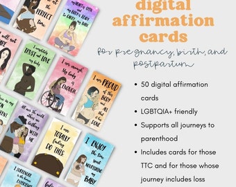 Set of 50 Affirmation Cards | Digital Affirmations | Pregnancy Birth and Postpartum Affirmation Deck