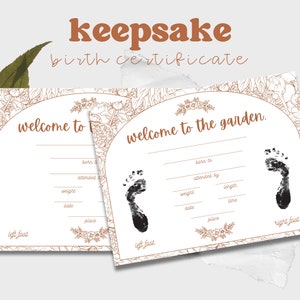 Geboorteakte bloemen aandenken met voetafdrukken | Digitale download voor geboortewerkers | Gepersonaliseerde babycadeau voor klanten