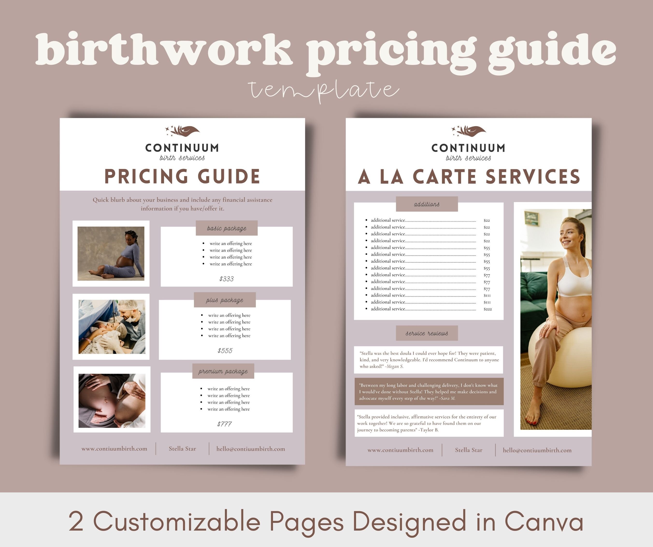 Doula Template Digital Pricing Guide Canva Template Birthworker Price
