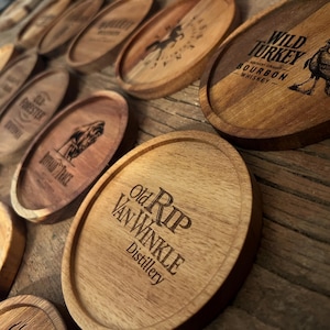 Bourbon Coasters - Laser Engraved Wooden Whiskey Gin