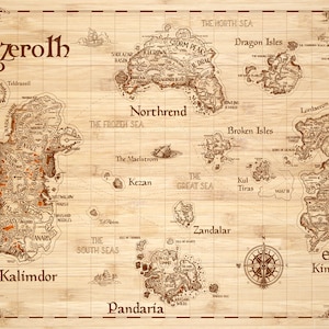 Map inspired by Azeroth (World of Warcraft) Cutting Board Charcuterie | Housewarming, Wedding , Anniversary Gift - Custom Cheese, Engraved