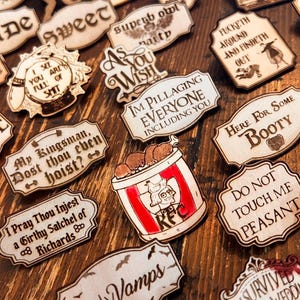 Renaissance Themed Wooden Pins | Funny Ren Faire Humorous Badges Medieval Festival Trading Trinket PT II