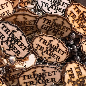 Trinket Trader Gifter Renaissance Themed Wooden Pins | Funny Ren Faire Humorous Badges Medieval Festival
