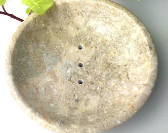 Runde Marmor-Seifenschale, selbstentleerende Eitelkeit oder Badeablage, modernes Spa-Dekor & Geschenk