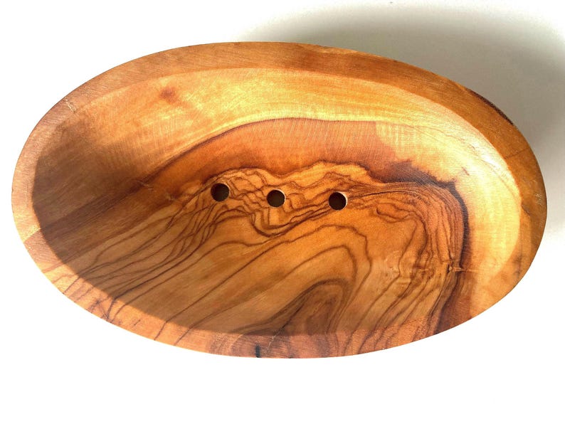 Tvålkopp i olivträ: Självdränerande oval tvålhållare, Naturfärgad badbricka (13 cm) bild 13