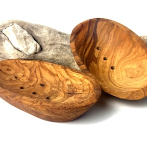 Tvålkopp i olivträ: Självdränerande oval tvålhållare, Naturfärgad badbricka (13 cm) bild 9