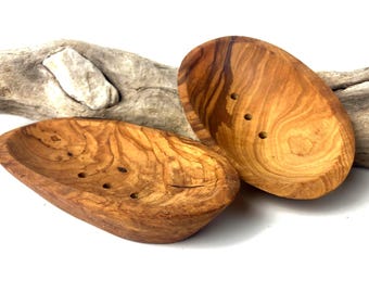 Olive Wood Soap Dish: Self-Draining Oval Soap Holder, Natural Bath Tray (13cm)