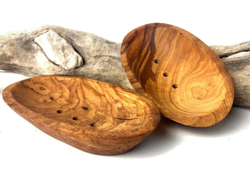 Tvålkopp i olivträ: Självdränerande oval tvålhållare, Naturfärgad badbricka (13 cm) bild 9