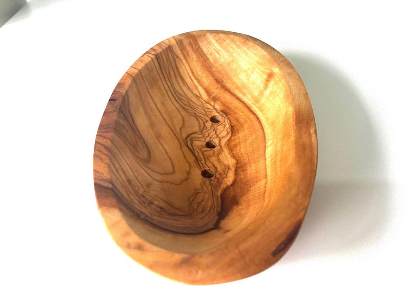 Tvålkopp i olivträ: Självdränerande oval tvålhållare, Naturfärgad badbricka (13 cm) bild 17
