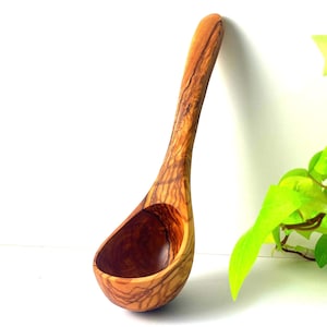 Traditional Olive Wood Sauna Ladle: Handcrafted Large Serving Spoon, Rustic Spa Decor 30cm