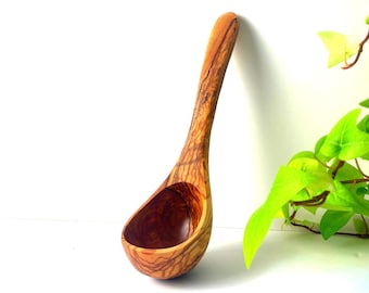 Traditional Olive Wood Sauna Ladle: Handcrafted Large Serving Spoon, Rustic Spa Decor 30cm