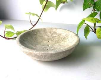 Round Marble Soap Dish, Self-Draining Vanity or Bath Tray, Modern Spa Decor & Gift
