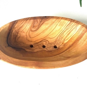 Tvålkopp i olivträ: Självdränerande oval tvålhållare, Naturfärgad badbricka (13 cm) bild 16