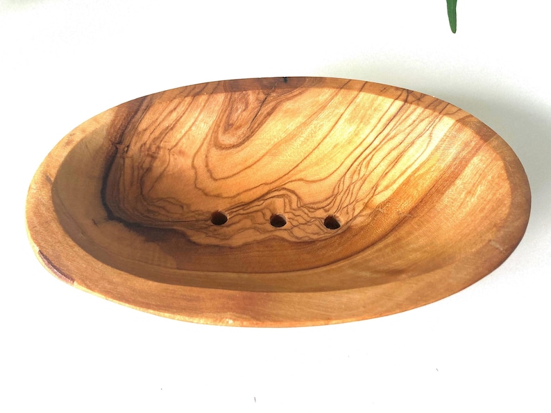 Tvålkopp i olivträ: Självdränerande oval tvålhållare, Naturfärgad badbricka (13 cm) bild 16