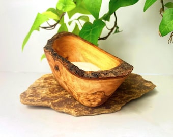 Handmade Olive Wood Soap Dish | Self-Draining Live Edge Catchall Bowl | Rustic Tray, Bathroom Gift