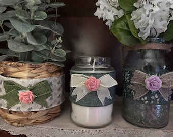 Shabby Chic Burlap Sleeves- Sage Green Spring Botanical Floral