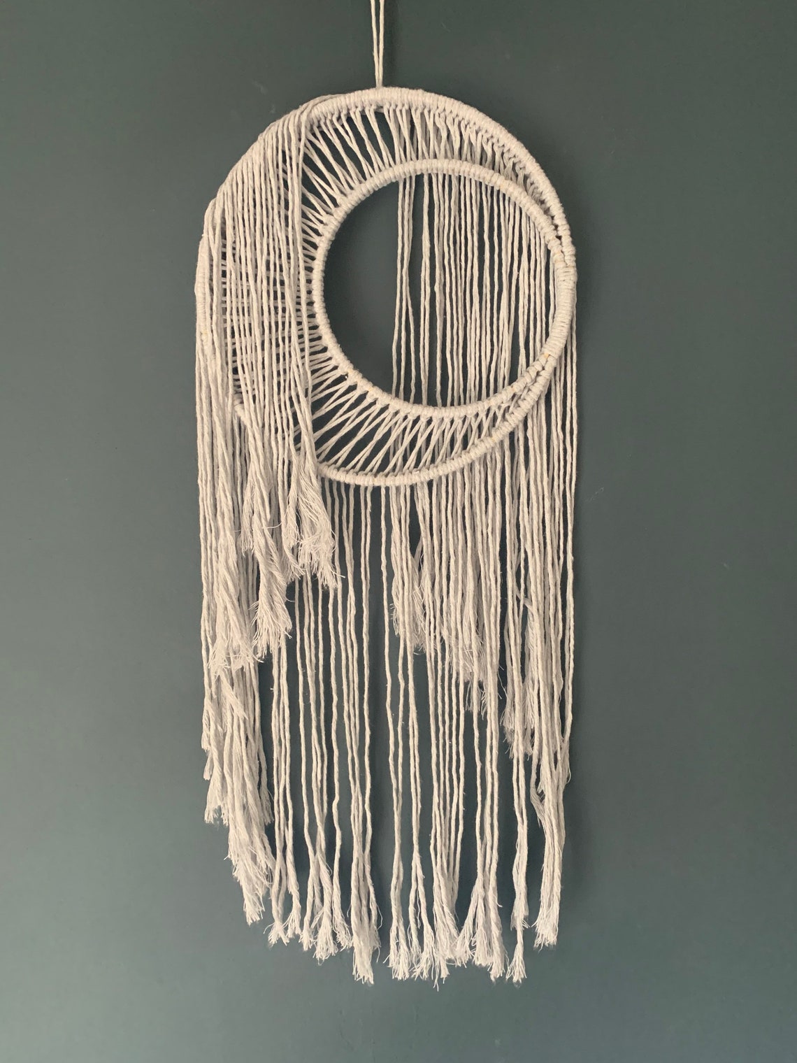Double Ring Macrame Moon Wall Hanging Etsy