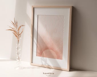Abstract Sunrise, Boho Sun Streaks, Mid Century Sun, Minimalistic Print, Abstract Rainbows, Giclée Print, Boho Sunrise, Peach Rose Wall Art