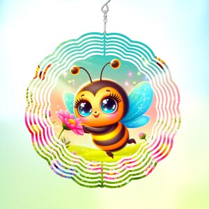 Cute Summer Bee-8 inch 3D Hanging Kinetic Wind Spinner-Vibrant Colors-Stunning Garden-Yard-Patio-Balcony-Window Art-Perfect Gift