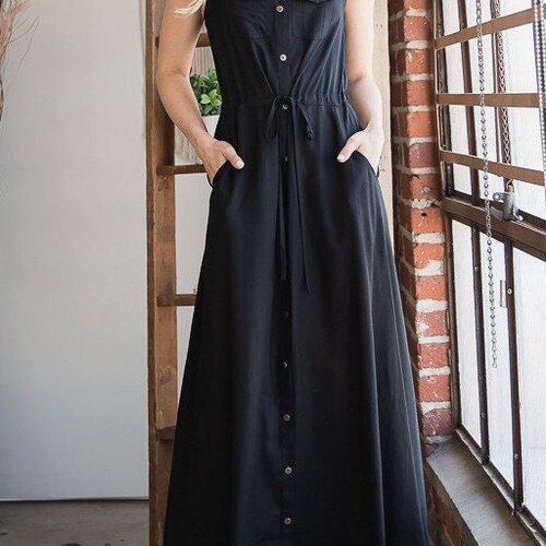 Maroon Linen Maxi Dress Button Down Dress Custom Made Made Etsy