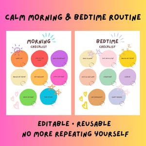 Morning & Bedtime Routine Chart for Kids – Editable Visual Schedule (Calm Daily Routine Printable, Ages 3–10)