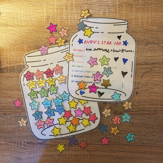 Tabla De Recompensas De Estrellas Magnética De Madera, Tarro De Incentivos Para Niños, Ideal Para Comportamiento Positivo En Casa Y Escuela, Con 35 Estrellas Incluidas