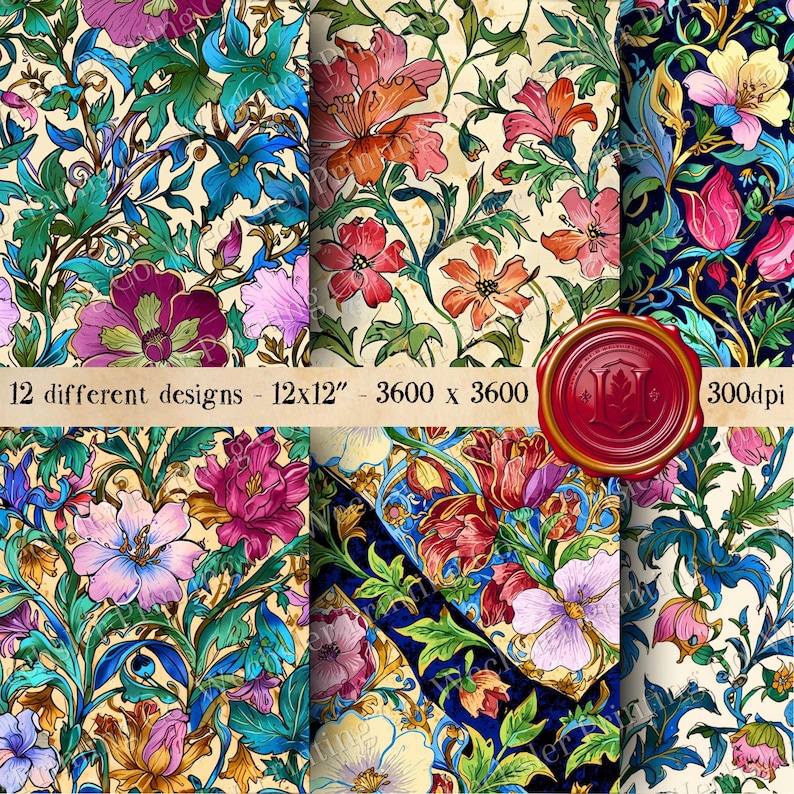 Medieval Renaissance Patterns 12 Medieval Renaissance Patterns, Illuminated Manuscript Floral ...
