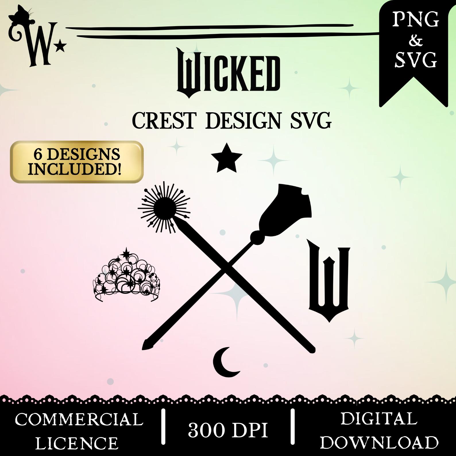 Wicked Crest SVG Bundle • Elphaba, Glinda Wand & Crown, Logo