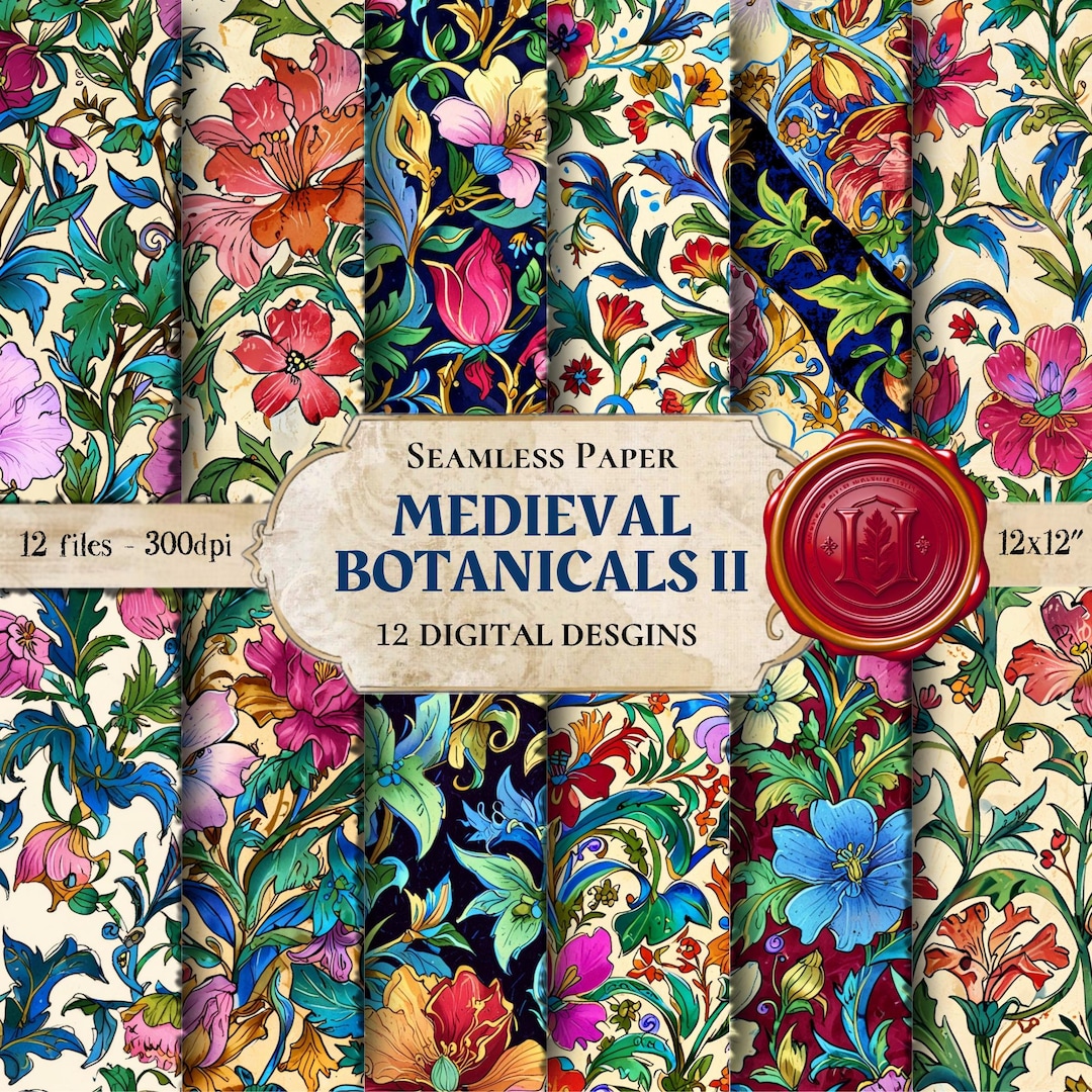 Medieval Renaissance Patterns 12 Medieval Renaissance Patterns, Illuminated Manuscript Floral ...