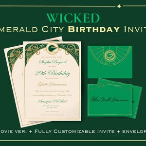 Fully Editable Wicked Invitation Emerald City Invite and Envelope, Wizard of Oz Invites for Birthday Party, Movie Prop, Elphaba Cosplay