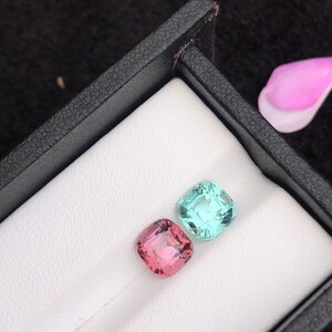 Bi-Color Tourmaline loose  Gemstone both weight 3.55ct Lagoon & Pink Cushion Cut