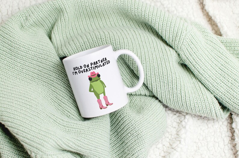 Funny Cowboy Frog Mug, Overstimulated Frog Mug, Funny Work Mug, Funny Office Mug, Funny Frog Gifts, Friendship Gift, Work Colleague Gift image 6