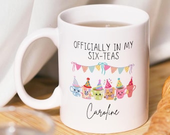 Officially In My Six-Teas Mug, Funny 60th Birthday Gift, Friendship Gifts, Joke Present, Sixty