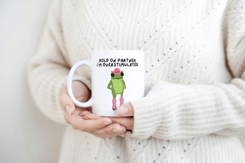 Funny Cowboy Frog Mug, Overstimulated Frog Mug, Funny Work Mug, Funny Office Mug, Funny Frog Gifts, Friendship Gift, Work Colleague Gift image 9