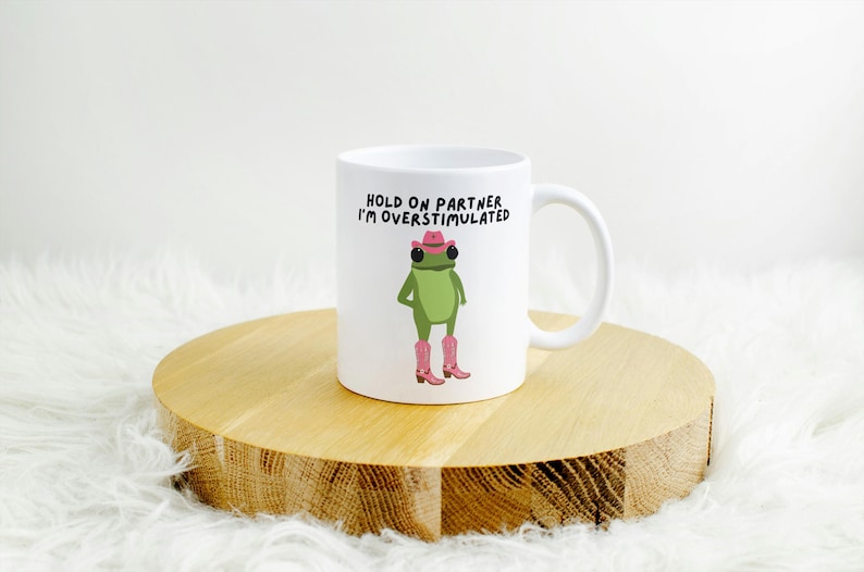 Funny Cowboy Frog Mug, Overstimulated Frog Mug, Funny Work Mug, Funny Office Mug, Funny Frog Gifts, Friendship Gift, Work Colleague Gift image 4