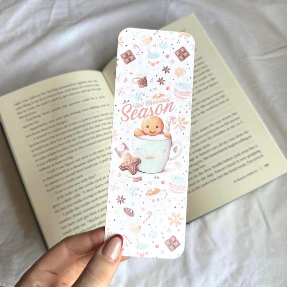Hot Chocolate Christmas Bookmark: Linen Cardstock 300gsm, Book Lover Gift, Cosy Winter Style, Bookish