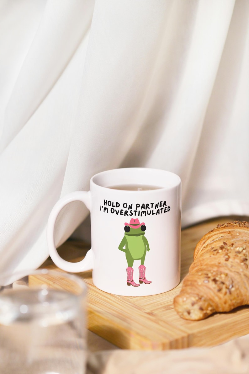Funny Cowboy Frog Mug, Overstimulated Frog Mug, Funny Work Mug, Funny Office Mug, Funny Frog Gifts, Friendship Gift, Work Colleague Gift image 8