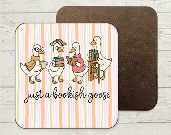 Just A Bookish Goose Coaster, Book Club Gift, Fantasy Book, Funny Coasters, Bookish Gifts, Book Lover Gift, Bookworm Gift, Cute Coaster Set