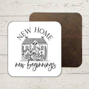 Nieuw huis Nieuw begin Onderzetter, cadeau koffieliefhebber, cadeau theeliefhebber, cadeau nieuw huis, huiseigenaar, verhuiscadeau, nieuw huis, housewarmingcadeau