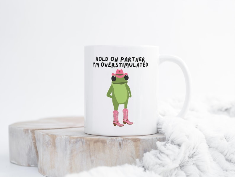 Funny Cowboy Frog Mug, Overstimulated Frog Mug, Funny Work Mug, Funny Office Mug, Funny Frog Gifts, Friendship Gift, Work Colleague Gift image 7