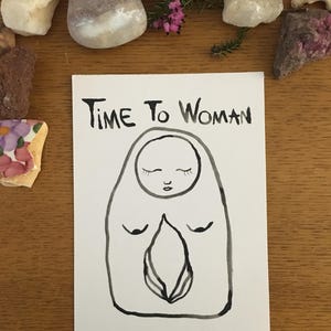 Time to Woman - Carte postale - Etegami - Aquarelle - Femme - Peinture - Fait main