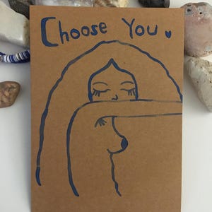 Choose you - Carte postale - Etegami - Aquarelle - Femme - Peinture - Fait main