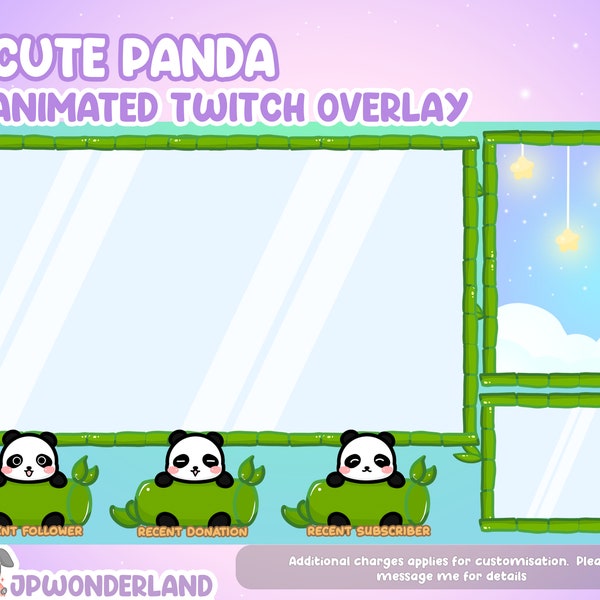 Animated Cute Panda Twitch Overlay compatible avec streamlabs / obs studio